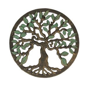 Cast Iron Tree of Life Trivet – Gold Finish, 7.75", Heat-Resistant, Wall Art